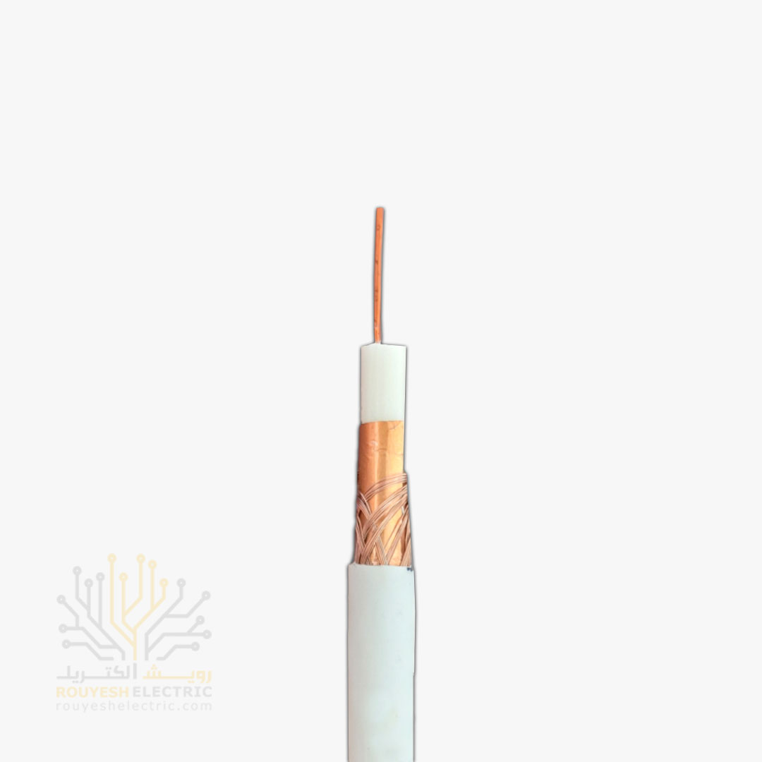 کابل آنتن برند تک کابل کرمان مدل مروارید مغز رنگ مس 0/9 شیلد رنگ مس 96 رشته قرقره 600 متری