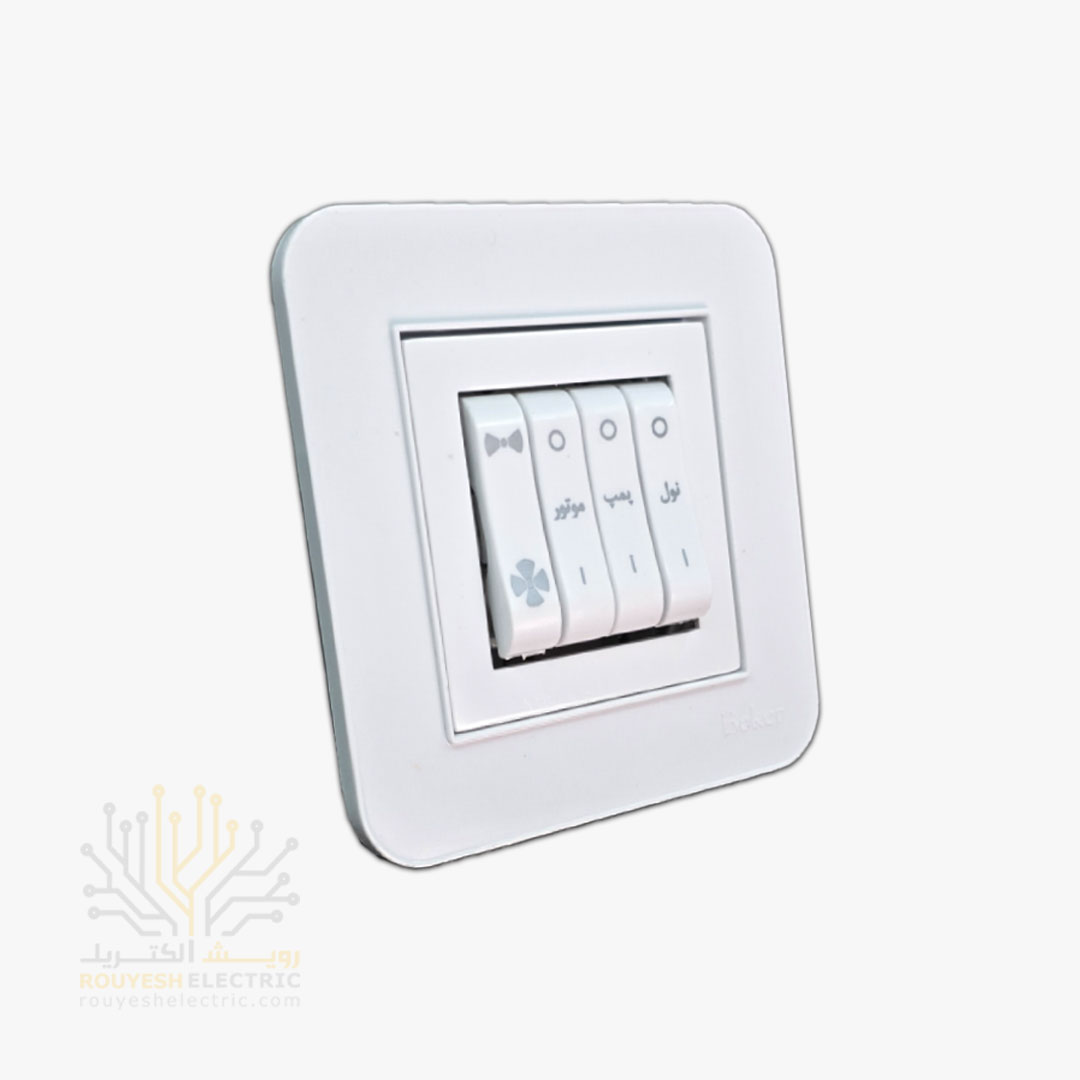 کلید کولر آبی چهارپل توکار برند بکر مدل آتا سفید