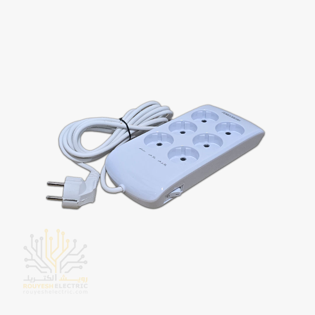 محافظ برق کامپیوتر سیار شش خانه برند فروزش مدل LT600D لوتوس بدون ارت بدون کلید بدنه سفید دیجیتال 2/8 متری