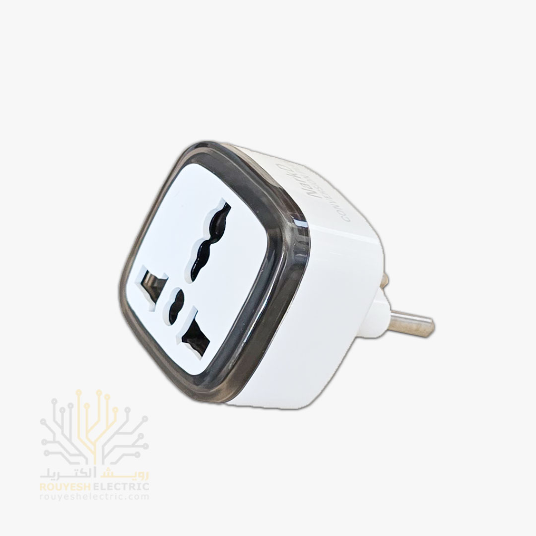 تبدیل 3 به 2 برند نارک دی 16 آمپر مدل A16P-1 بدون قاب بدون چراغ دوشاخه آهنی بدنه سفید