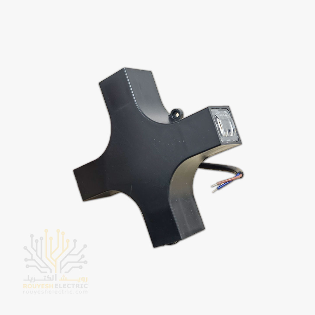 چراغ دیواری دکوراتیو 4 وات برند ایران مهر مدل چهار طرفه کد ایران 65 بدنه مشکی نور آفتابی