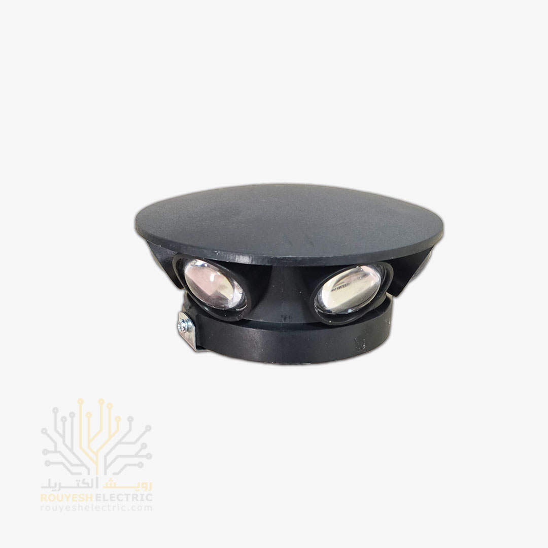 چراغ دیواری دکوراتیو 6 وات برند ایران مهر مدل گرد کد ایران 44 بدنه مشکی نور آفتابی