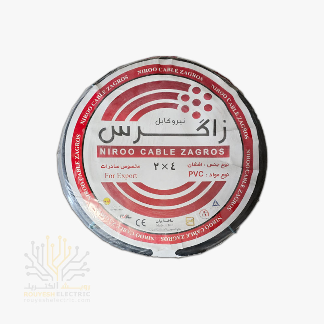 کابل برق نمره 2x4 برند نیرو کابل زاگرس استاندارد حلقه 79 متری