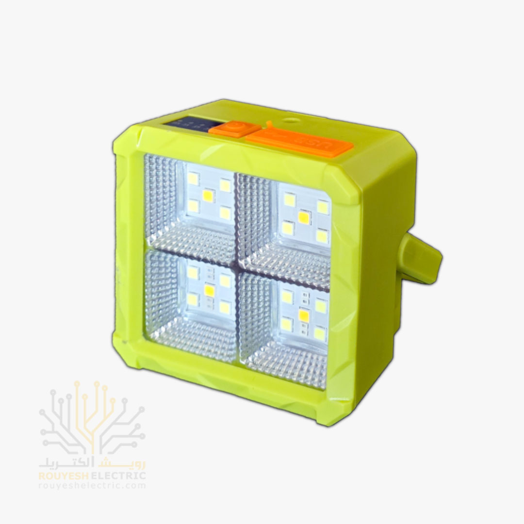 چراغ اضطراری پروژکتوری 28 SMD برند جی بی ال 100 وات 5 حالته دارای پنل خورشیدی مگنتی