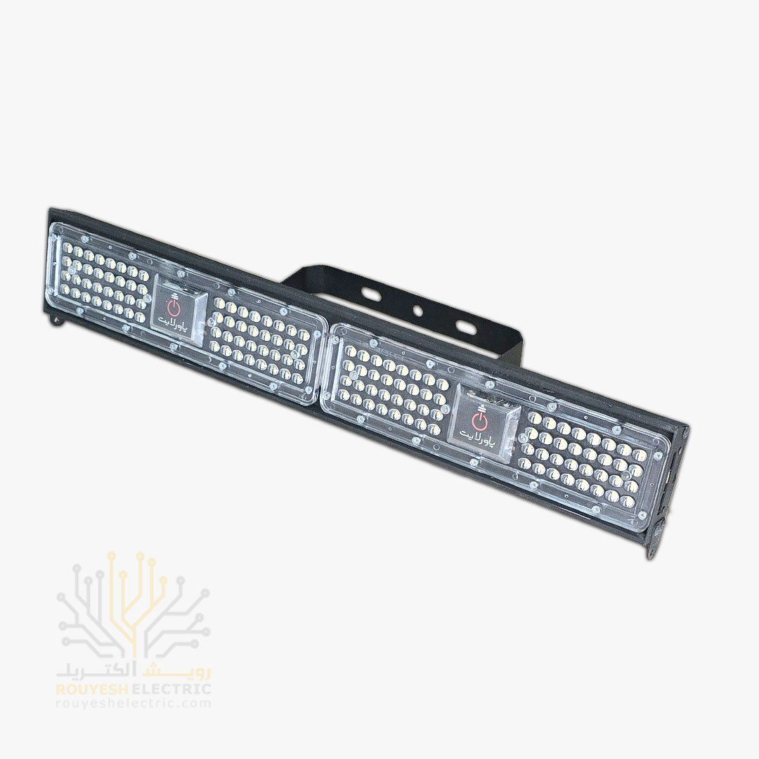 پروژکتور 100 وات SMD برند پاور لایت مدل بیلبوردی بدون درایور بدنه مشکی مهتابی
