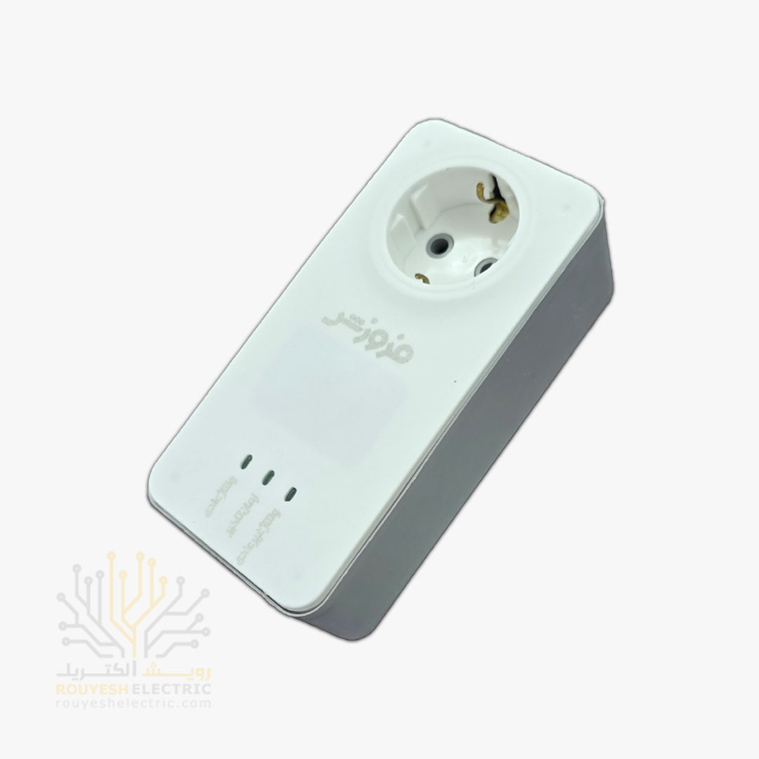 محافظ برق لباسشویی و ظرفشویی دیواری تک خانه برند فروزش مدل DG140 ارتدار کلید دار بدنه سفید دیجیتال