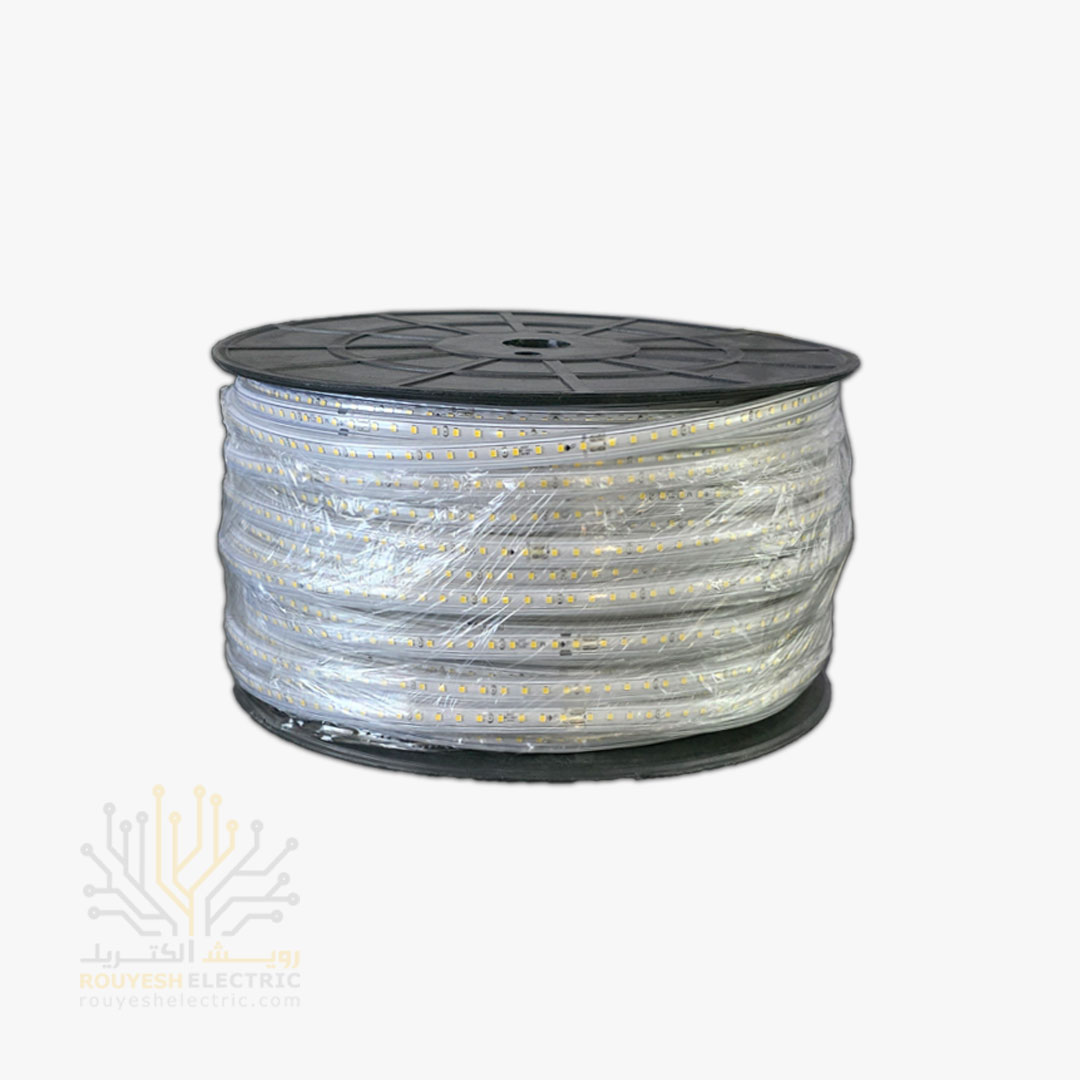 ریسه شلنگی وایرلس برند شارو لایت 28x35 تک لاین تراکم 120 برش 20 سانت 10 میل رنگ فیروزه ای 100 متری