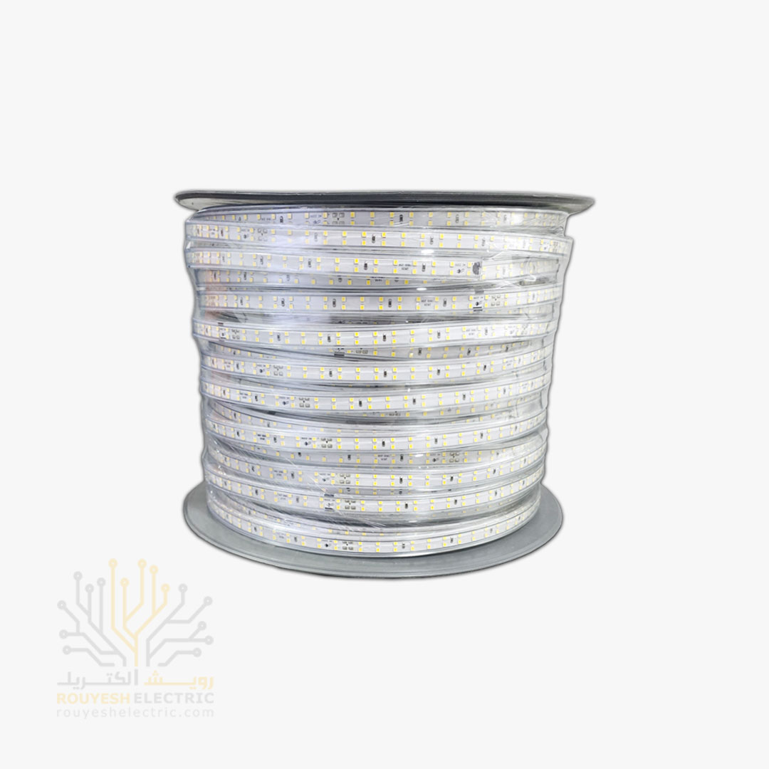 ریسه شلنگی وایرلس برند شارو لایت 28x35 دو لاین تراکم 180 برش 20 سانت 13 میل رنگ مهتابی 100 متری