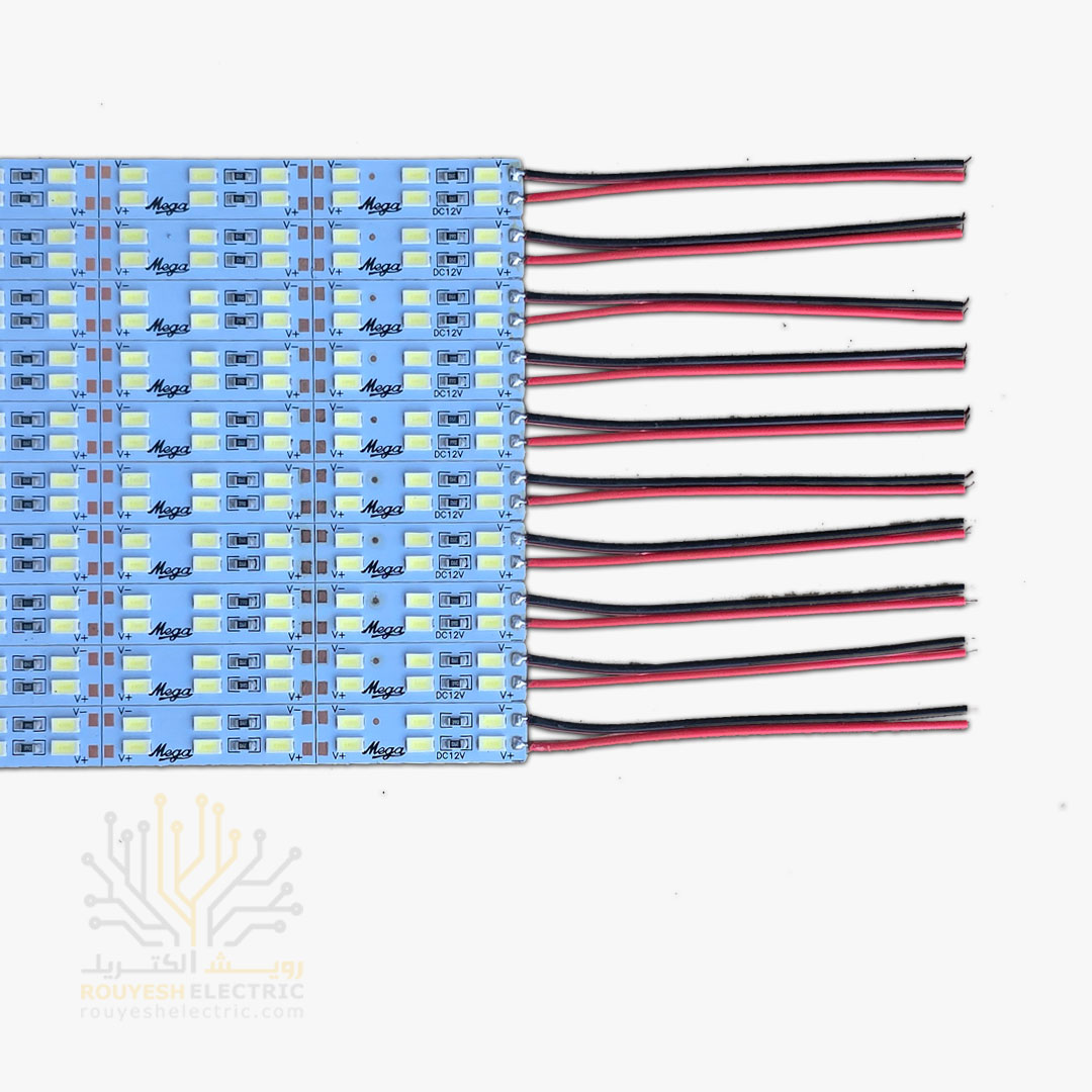 ریسه خطی 12 ولت برند مگا 56X30 دو لاین 1 متری مهتابی و آفتابی 1 به 1