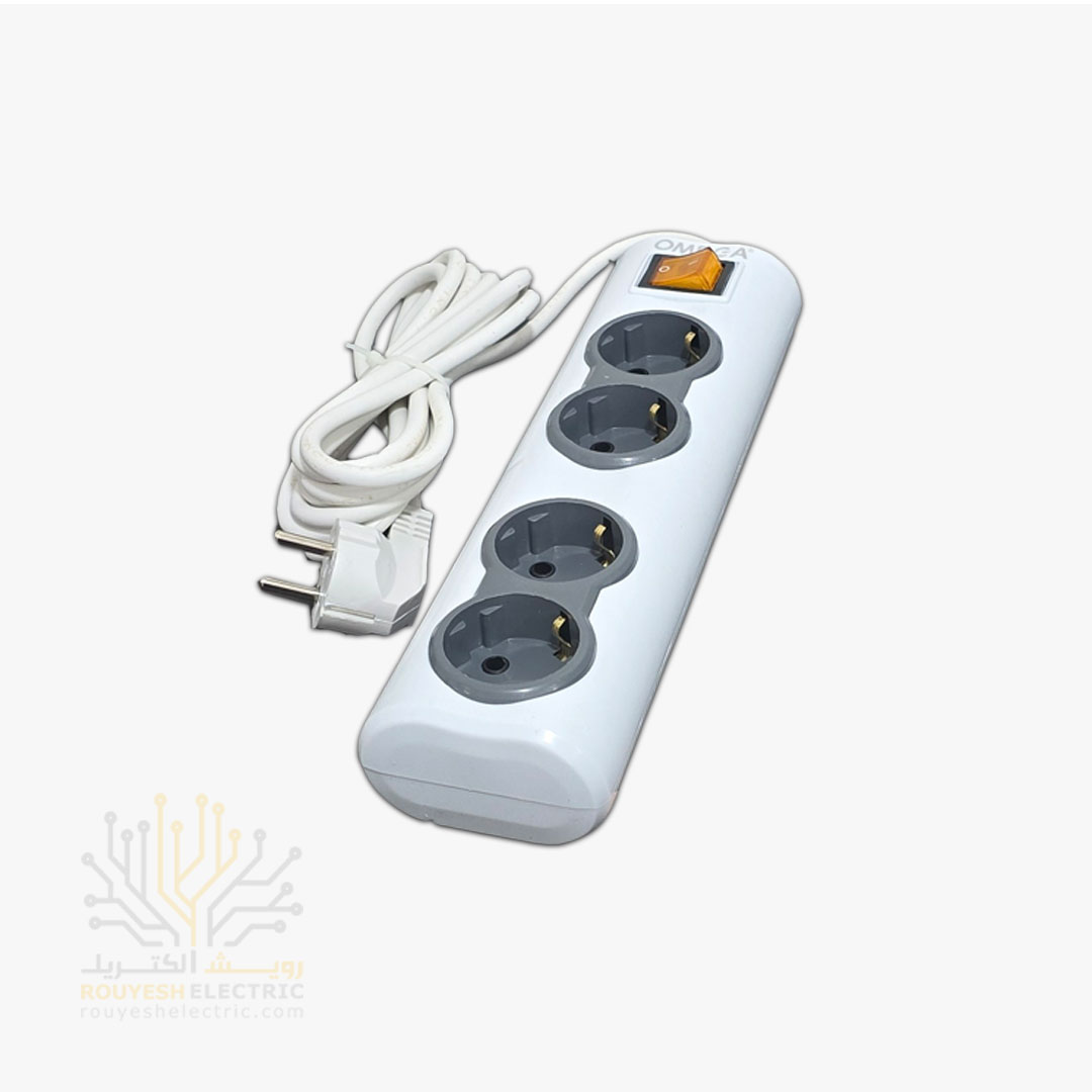 چهار راهی برق سیار برند امگا مدل R4000 ارتدار کلید دار استاندارد کابل 5 متری