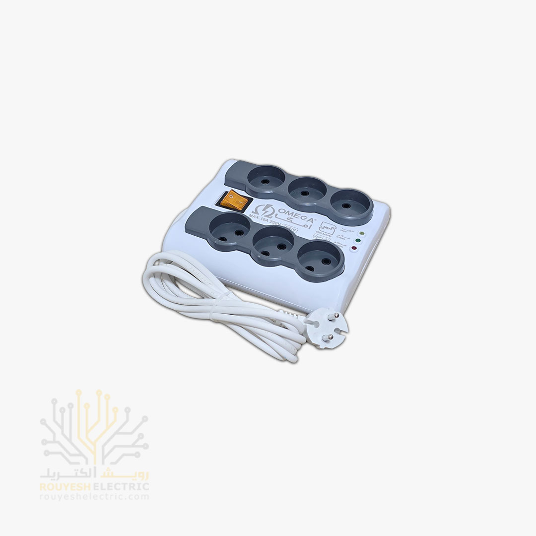 محافظ برق کامپیوتر برند امگا مدل p6000 بدون ارت شش خانه استاندارد 1/5 متری