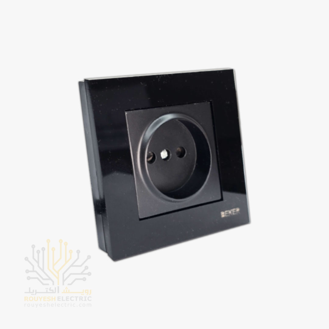 پریز برق ساده توکار برند بکر با مغزی پلی کربنات مدل گلس مشکی
