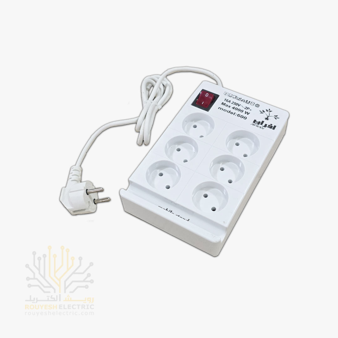شش راهی برق سیار برند افران کد 600 استاندارد کلید دار دارای استند موبایل کابل 1/5 متری