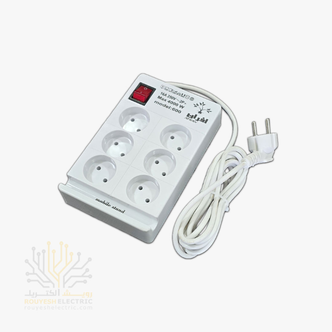شش راهی برق سیار برند افران کد 600 استاندارد کلید دار دارای استند موبایل کابل 3 متری