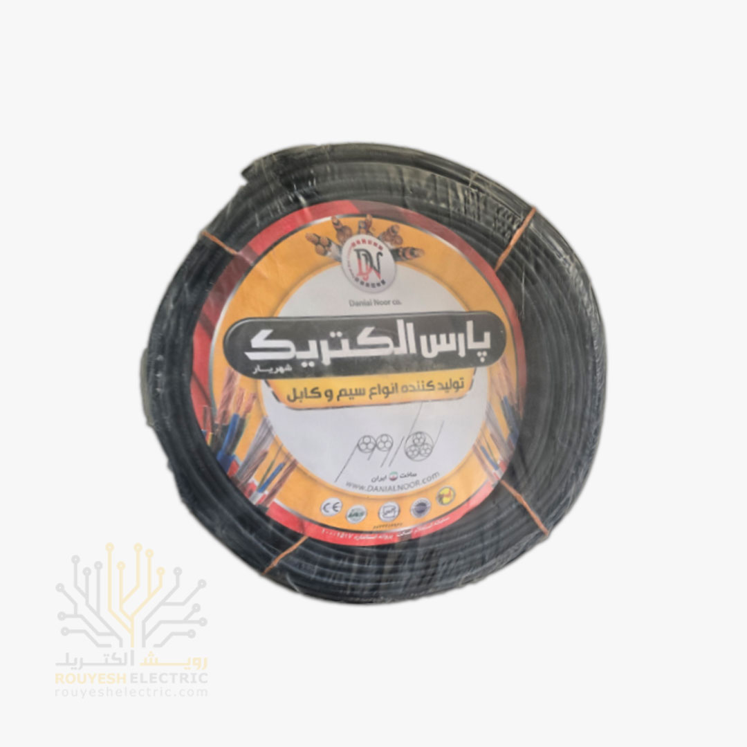کابل برق نمره 2x1 برند پارس الکتریک استاندارد حلقه 118 متری
