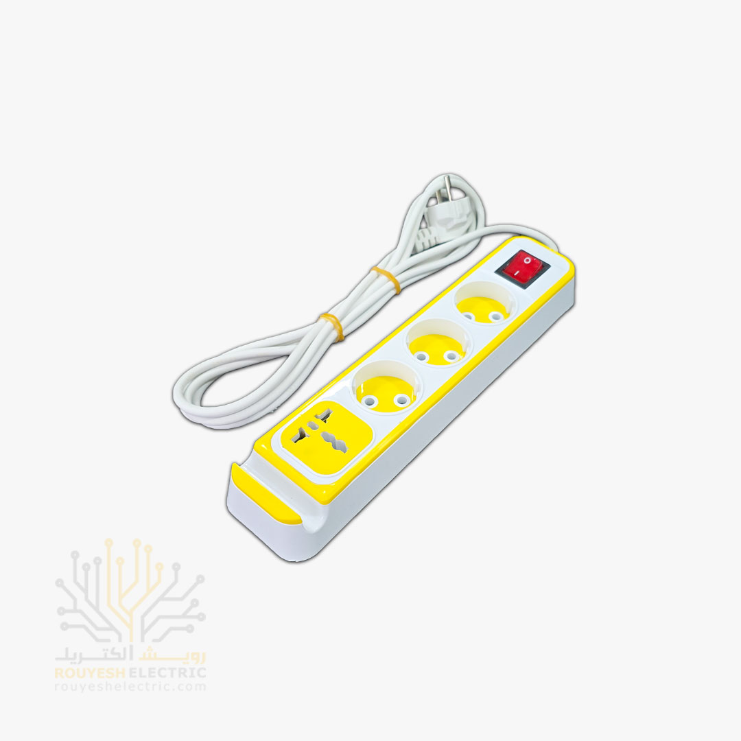 چهار راهی برق سیار برند دینا بدنه سفید مبدل دار مغز کابل مس کابل 3 متری