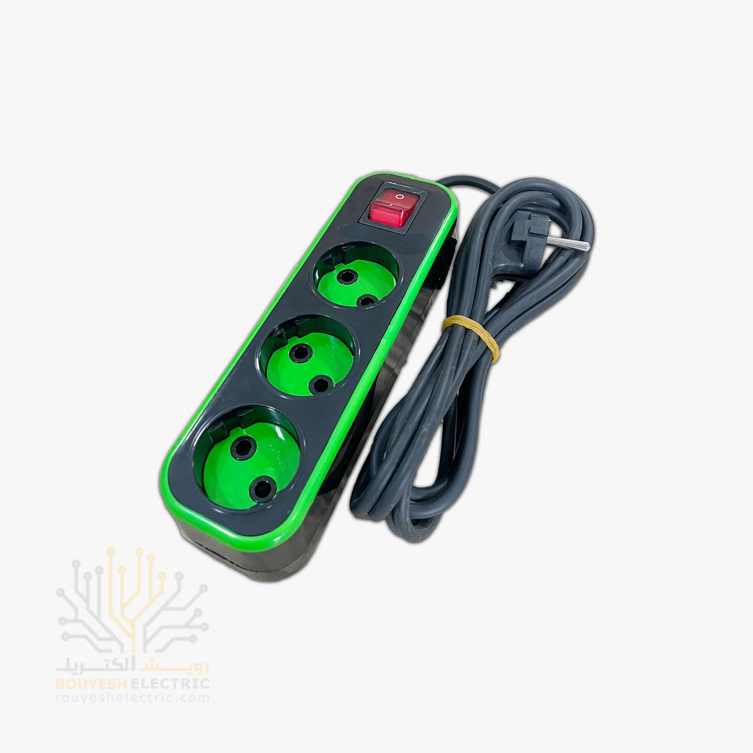 سه راهی برق سیار برند دینا بدنه مشکی کابل مس 3/8 متری