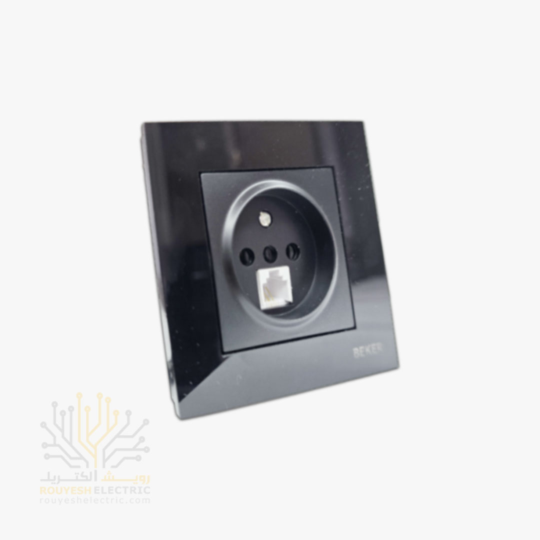 پریز تلفن دوکاره توکار برند بکر مدل گلس مشکی