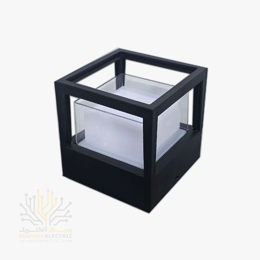 چراغ دیواری دکوراتیو 6 وات برند ایران مهر مدل مکعب یک طرفه کد ایران 39 بدنه مشکی نور نچرال 6 ماه گارانتی