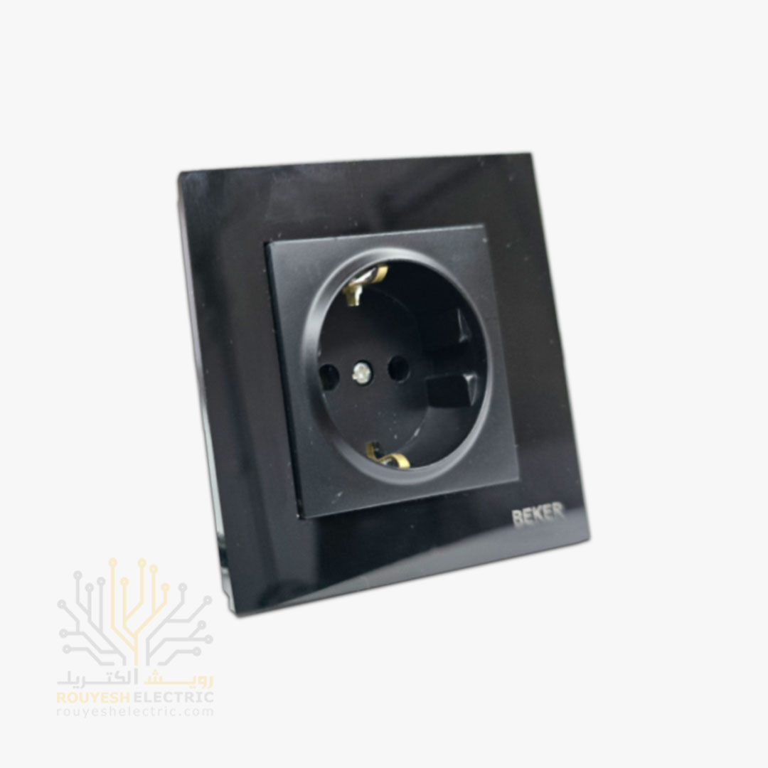 پریز برق ارتدار توکار برند بکر با مغزی سرامیکی مدل گلس مشکی